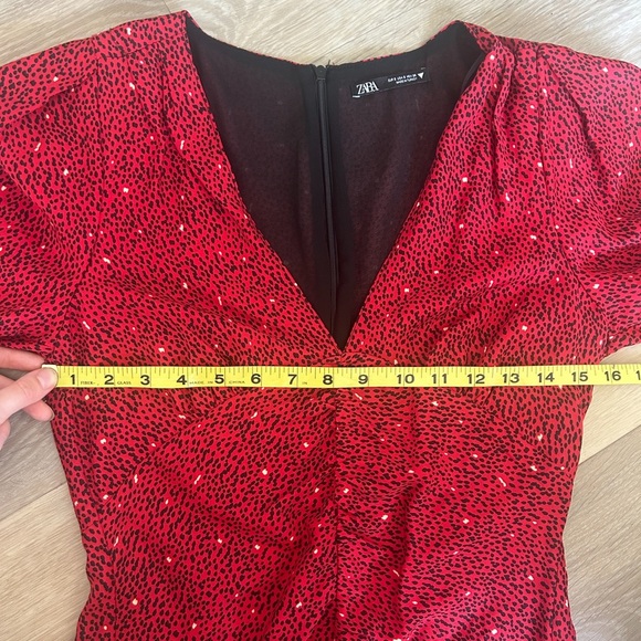Zara Red Ruched Mini Dress - Picture 5 of 8